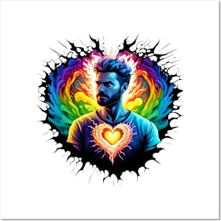 Rainbow Caretaker's Fiery Heart Burst Tee Posters and Art